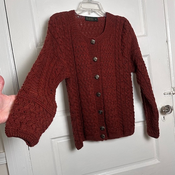 Blarney Woolen Mills Wool Cardigan Sweater Buttons Classic Fisherman Cable Knit - Picture 13 of 17